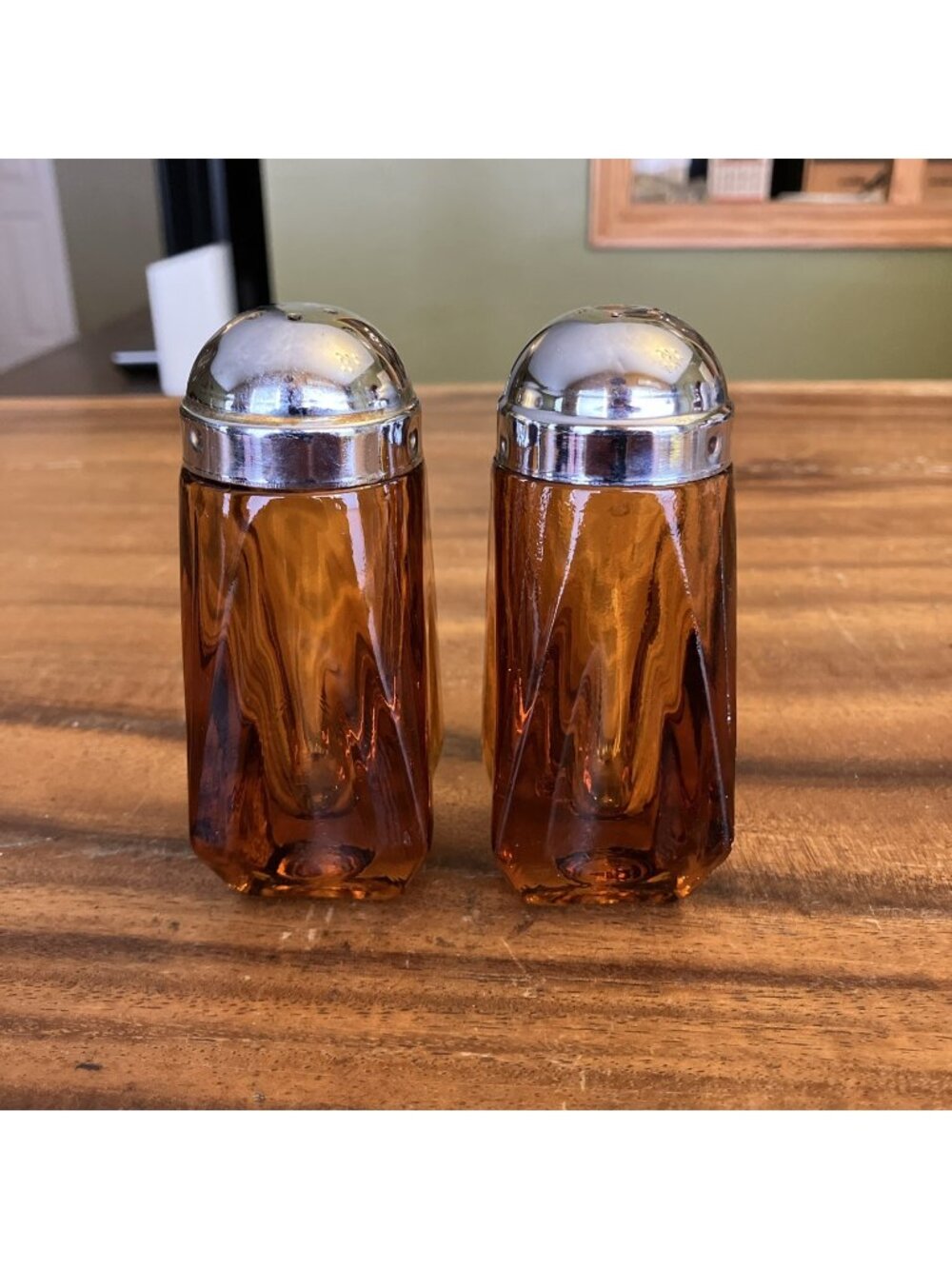 Vintage Indiana Glass Salt & Pepper Shakers Heavy Amber Glass